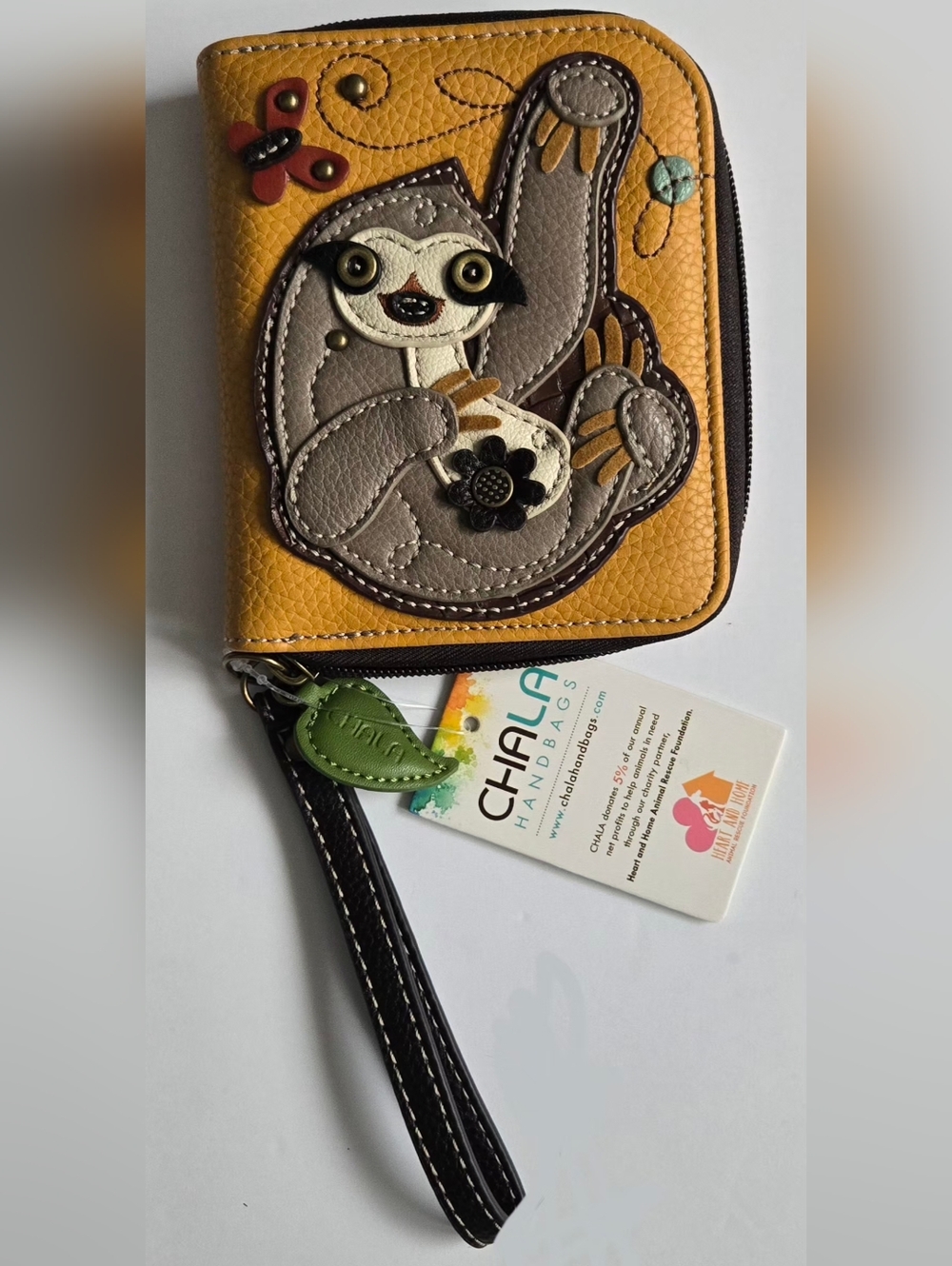 Chala Mustard Yellow Wallet with Sloth Applique